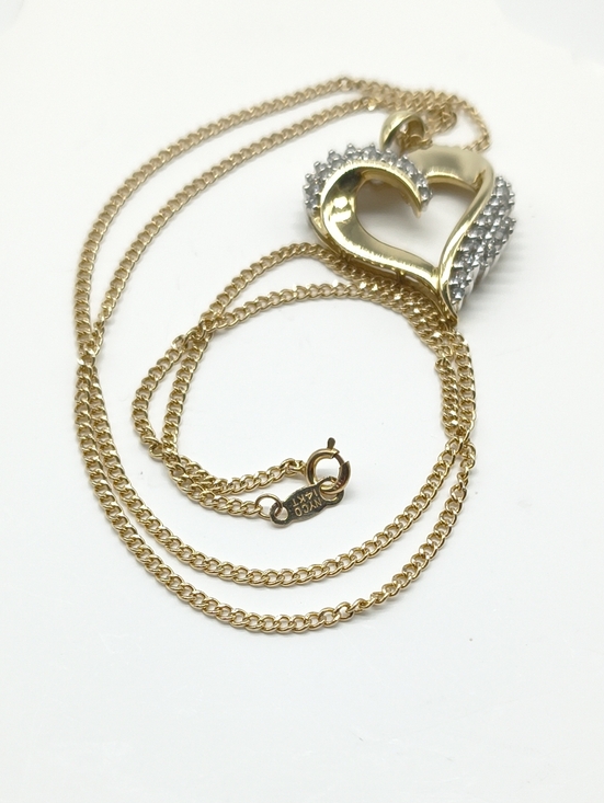 14k Yellow Gold Diamond Cluster Open Heart Pendant Necklace - Picture 7 of 13